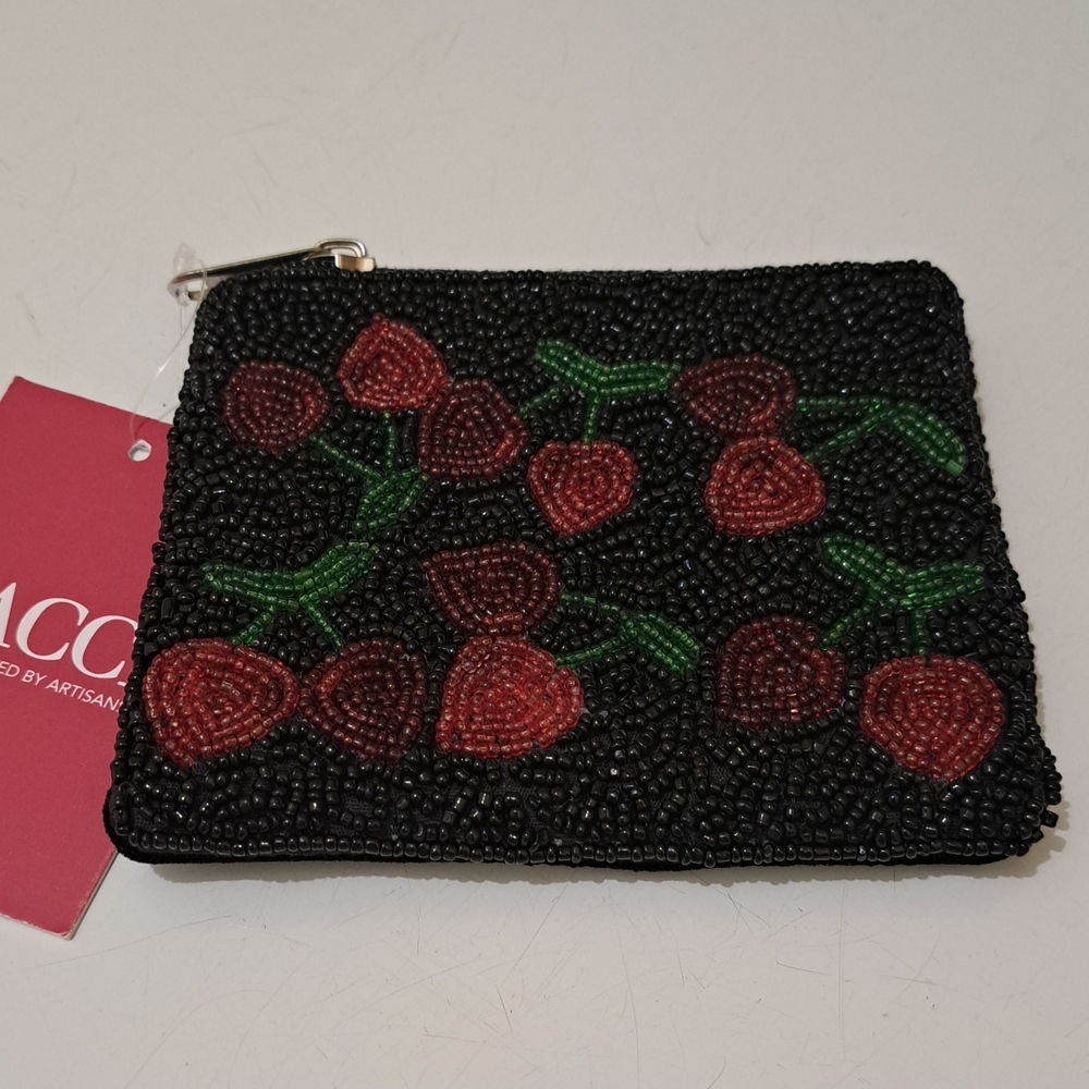 Beaded Cherry Handcrafted Zip Pouch